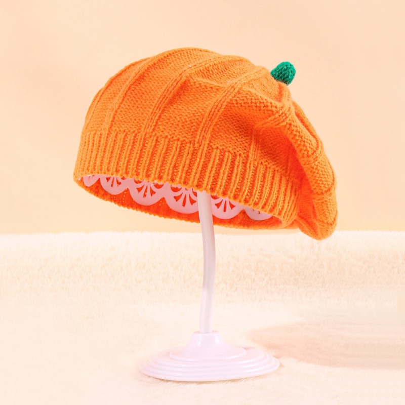 スポット秋冬親子ニット帽新型ハロウィーンカボチャ保温ベレーニット帽冬卸売り|undefined