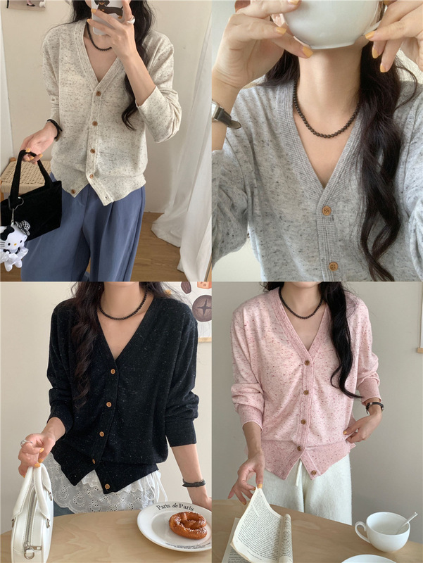 4.4% Sheep Wool 3.1% Linen Korean V Neck Floral Yarn Knitted Cardigan Women's Loose Top Jacket 2025 Autumn and Winter