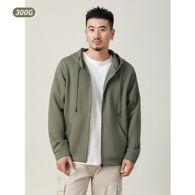 300g Antibacterial Fabric Cardigan Zipper Hooded Sweatshirt Simple Casual Pure Color Versatile Thin Spring & Fall Outwear for Men