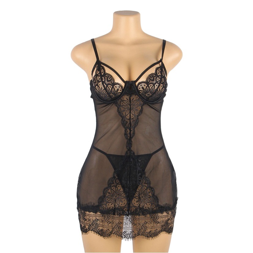 Comercio exterior de Europa y América más tamaño sexy lencería sexy pestañas encaje perspectiva Correa camisón Amazon al por mayor R81045