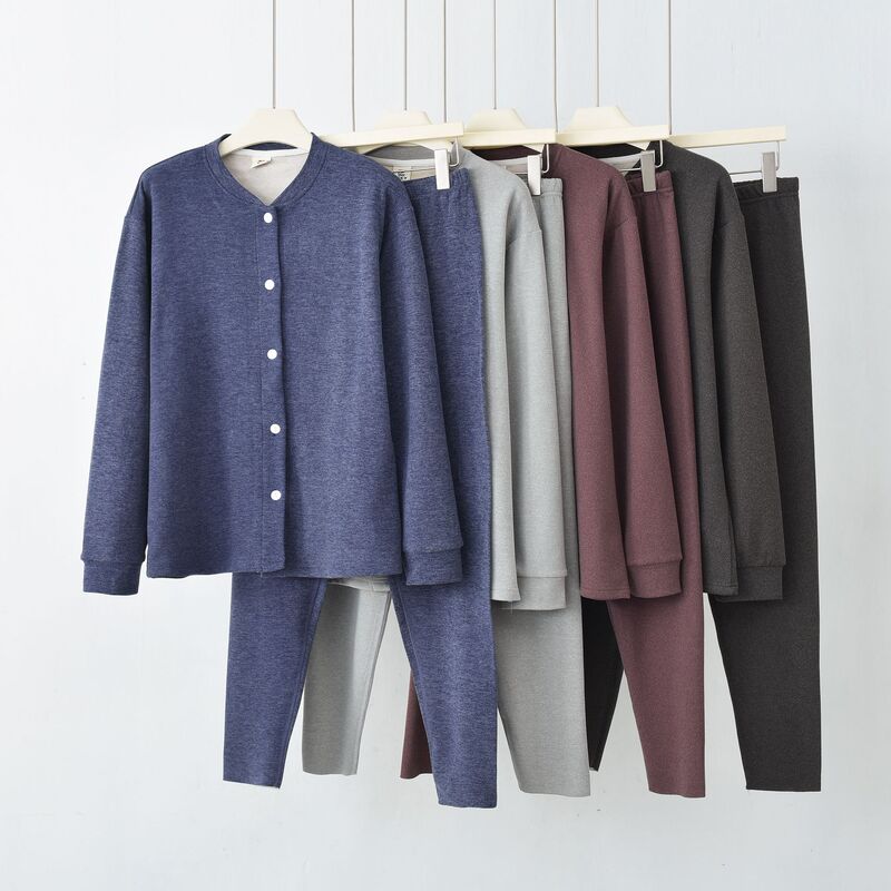 New Autumn and Winter Thickened Warm Silk Cashmere Small Stand-Up Collar Long-Sleeved Men's Suit Loose-Fitting Home Pajamas New Autumn and Winter Thickened Warm Silk Cashmere Small Stand-Up Collar Long-Sleeved Men's Suit Loose-Fitting Home Pajamas