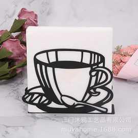 咖啡杯欧式湿巾纸巾架纸巾座餐厅创意家居装饰摆设实用设计不锈钢
