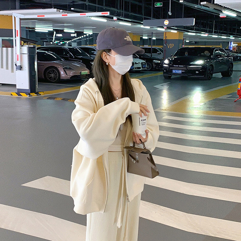 Autumn Jacket for Women 2026 New Popular Gray Spring and Autumn Thin Hooded Zip-Up Sports Sweatshirt