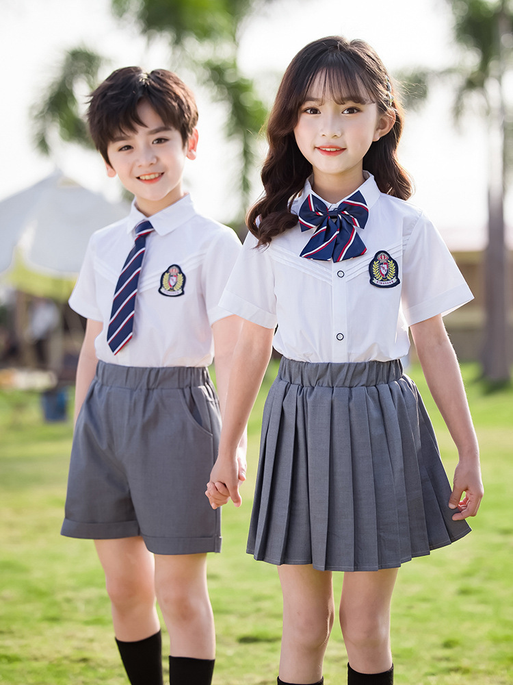 Preschool summer uniform in British style, primary school class uniform, college-style summer graduation performance costumes for children, children's performance costumes