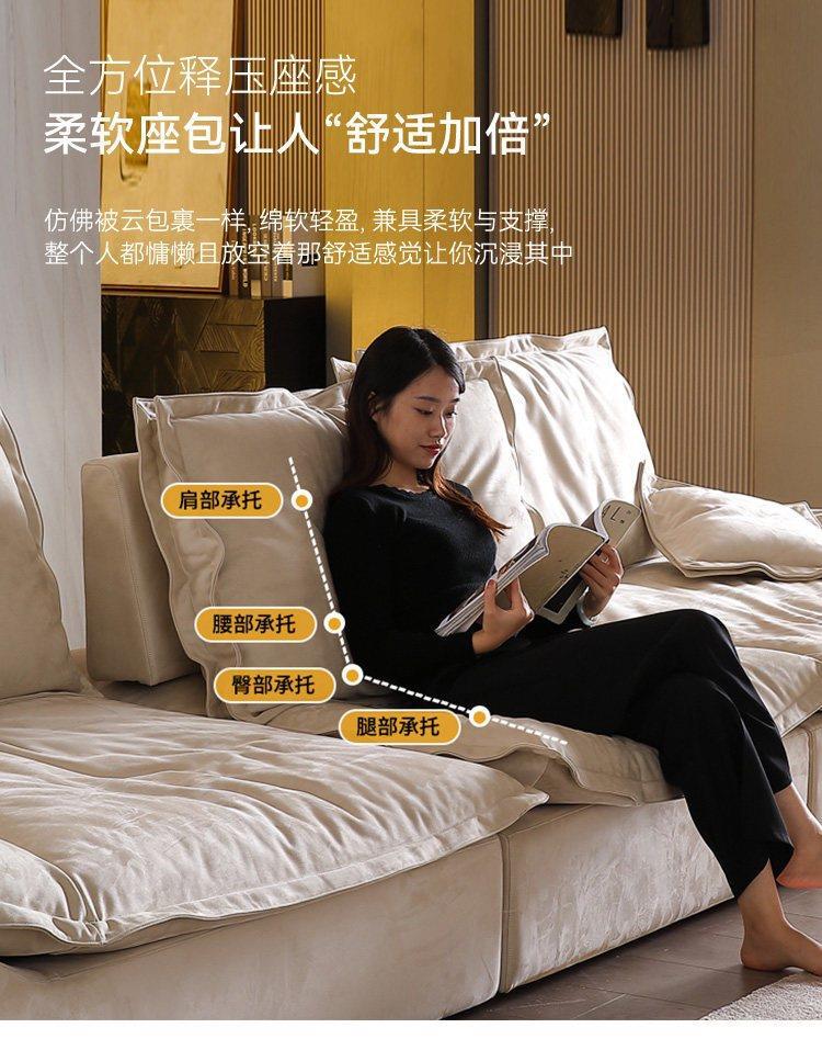 Modern minimalist cream-style adjustable backrest sofa for living room, suitable for various sizes of homes, functional fabric sofa