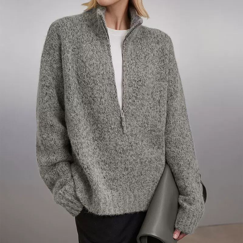 CHIC超级时装发布大秀款/牦牛绒半拉链POLO毛衣2025冬季新款上衣