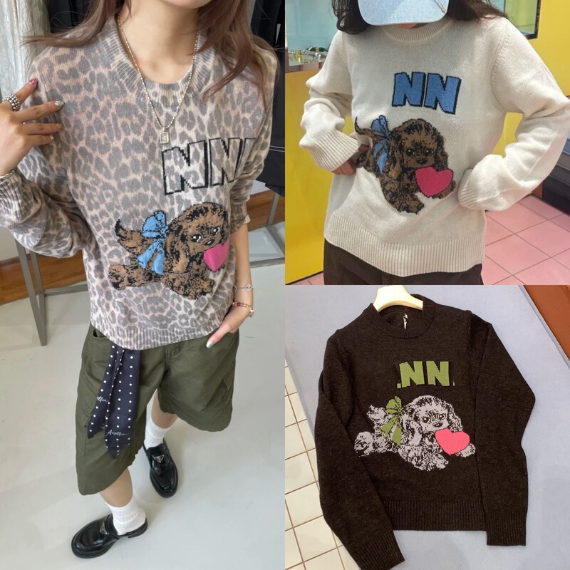 Real Wool! Autumn and Winter New Ga Letter Happy Dog Wool Blended Round Neck Pullover Gray Knitwear for Women Real Wool! Autumn and Winter New Ga Letter Happy Dog Wool Blended Round Neck Pullover Gray Knitwear for Women