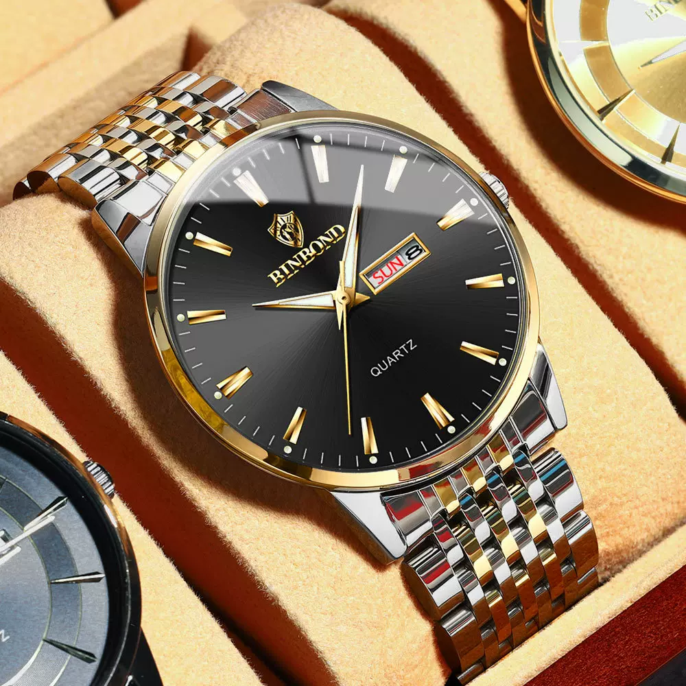 宾邦新款男士手表防水夜光日历韩版石英腕表抖音速卖通爆款手表