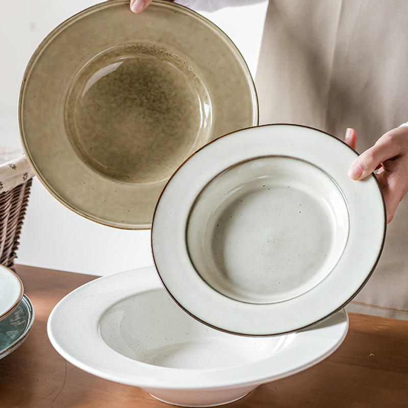 Sombrero de paja, cuencos y platos, colección grande, cerámica retro japonesa, postres occidentales, platos de sopa, bandejas de casa de familia, platos de ensalada al por mayor