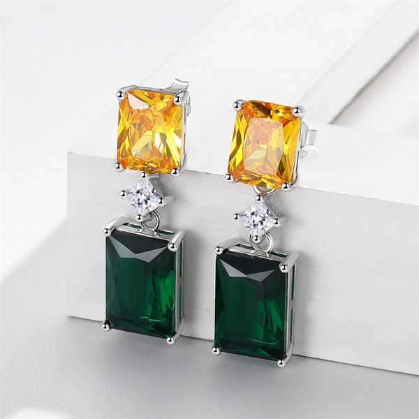 Malachite green geometric earrings with zircon