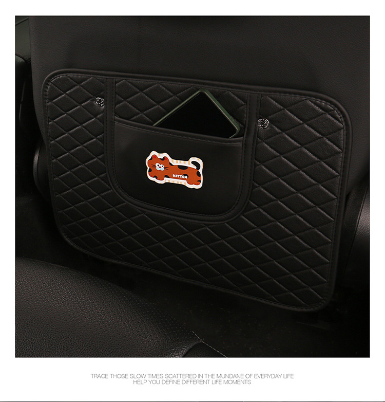 Quilted Embroidered Two-Color Cat Car Seat Back Anti-Kick Pad Car Seat Back Anti-Fouling Pad Anti-Dirty Pad with Storage Bag