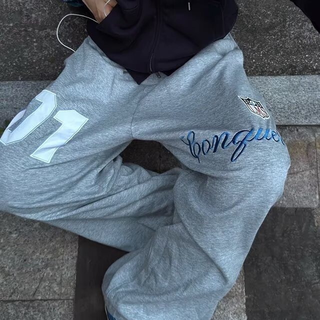 美式潮牌垂感休闲卫裤女秋季复古高街直筒宽松百搭阔腿运动长裤男