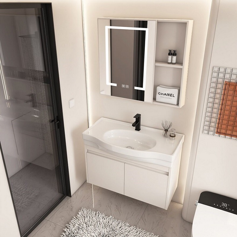 gabinete de baño de aluminio espacial de borde estrecho gabinete de lavabo tipo pequeño gabinete combinado de cerámica en el baño lavabo barra de agua