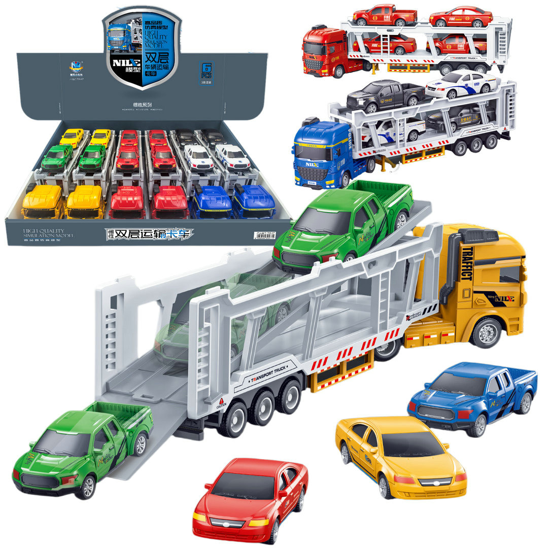 6 Inertial Double-Decker Transport Trucks 706-67 Boys' Simulation Pull-Back Trailer Parent-Child Children's Toys Wholesale