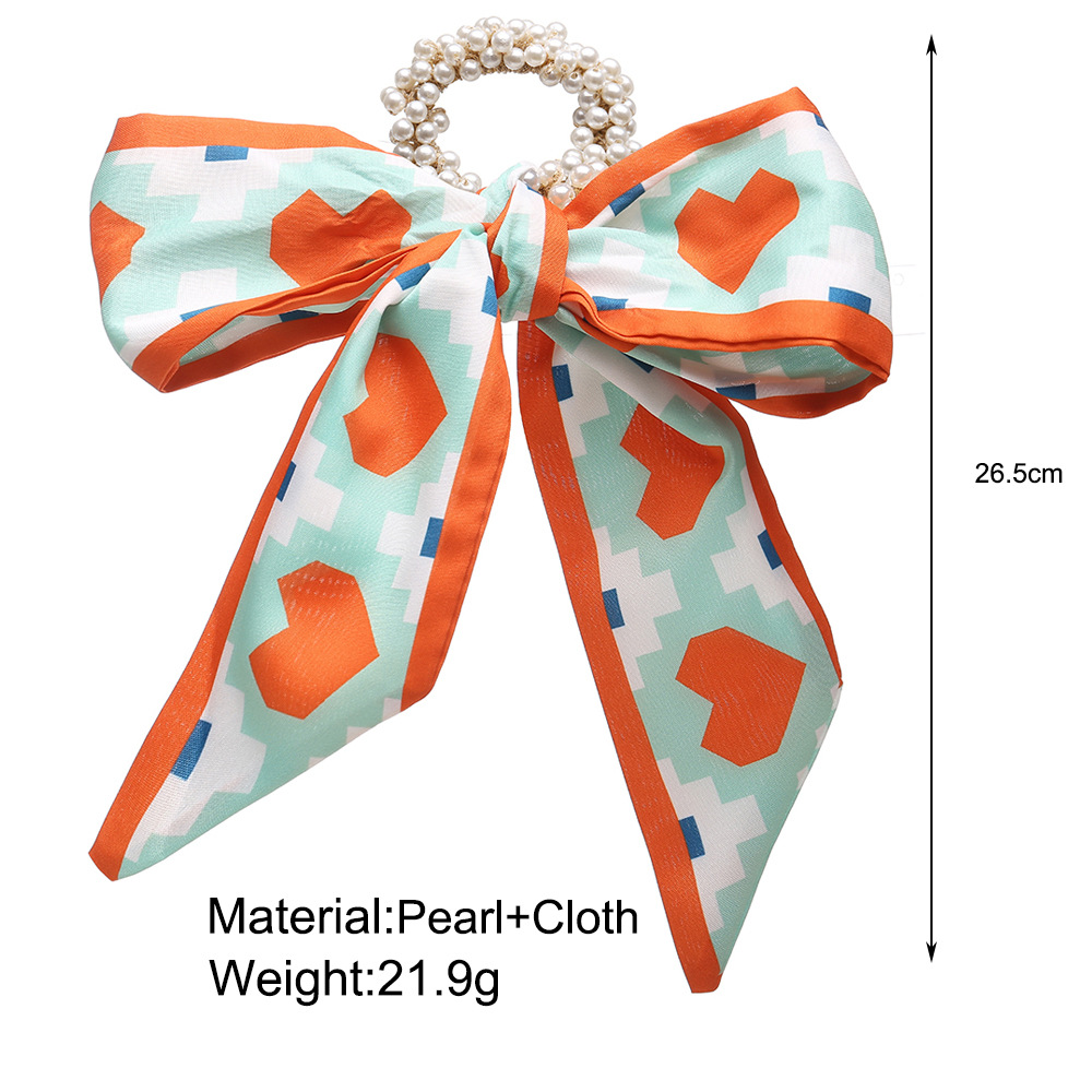 Fashion Ribbon Pearl Bow Knot Hair Scrunchies display picture 1