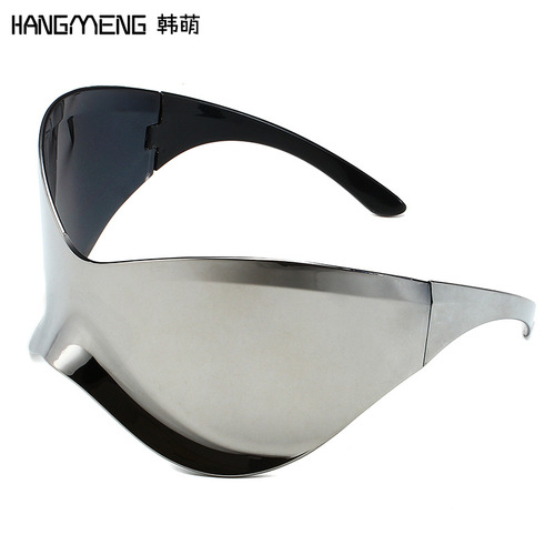 新款欧美大框连体太阳镜 未来风Y2K墨镜 弧形时尚骑行太阳镜