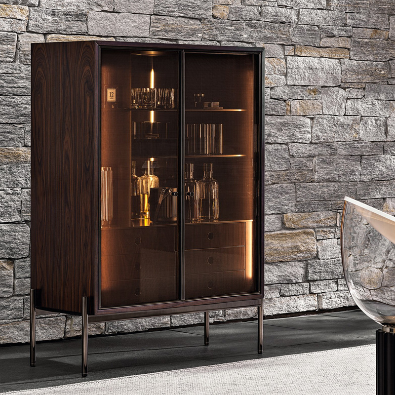 Minghua Solid Wood Wine Cabinet Display Cabinet Glass Door Red Wine Whiskey Wall-Mounted Vertical Home Light Luxury High-End Modern