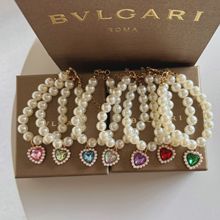 宠物项链猫咪珍珠项圈狗狗脖圈颈链复古爱心吊坠猫狗可爱围脖饰品