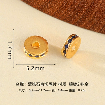 925 Silver Gold-Plated Zircon-Inlaid: Zərgərlik ara hissələri - 5mm-blue-zircon-straight-cut-spacer