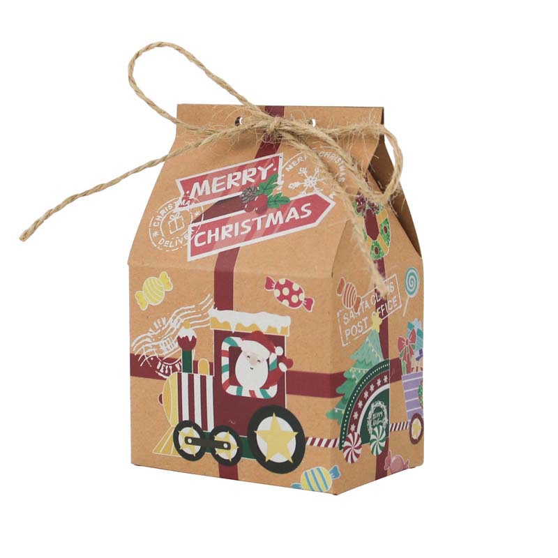 Nueva caja de dulces de Navidad caja de papel Kraft caja de dulces de Navidad pequeña casa caja de embalaje caja de dulces de Navidad en stock