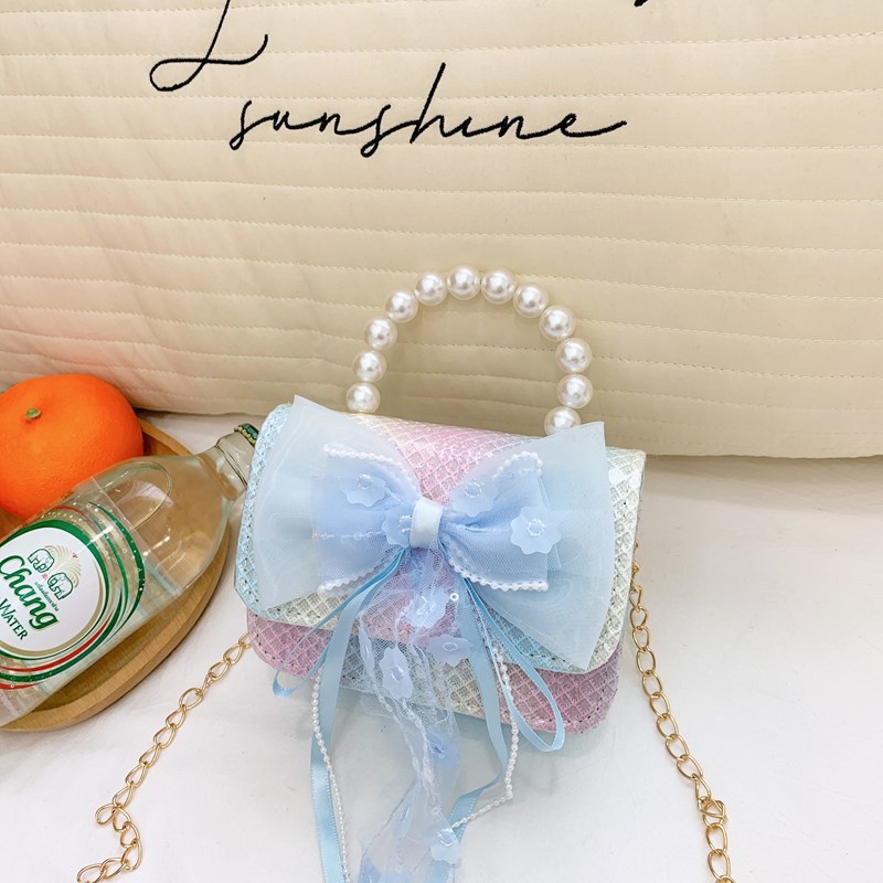 Bolsas infantiles lindas bolsas de hombro de arco pequeña fragancia accesorios princesa de perlas bolsas de cambio bolsas de mano