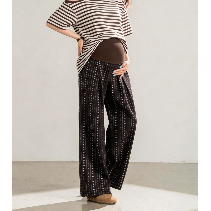 Maternity Spring Belly-Supporting Jacquard Embroidered Casual Pants, Summer Loose Straight-Leg Floor-Length Wide-Leg Pants for Pregnant Women