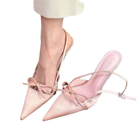 Cool and gentle! Silver pointed bow sandals women's summer stiletto heel high heels