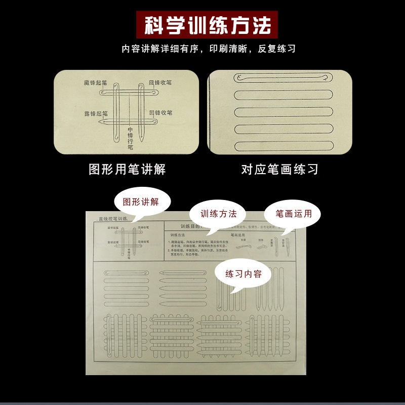 毛筆コントロールペントレーニング赤字シール宣伝紙ゼロ基礎初心者毛筆字書道練習字入門練習紙|undefined