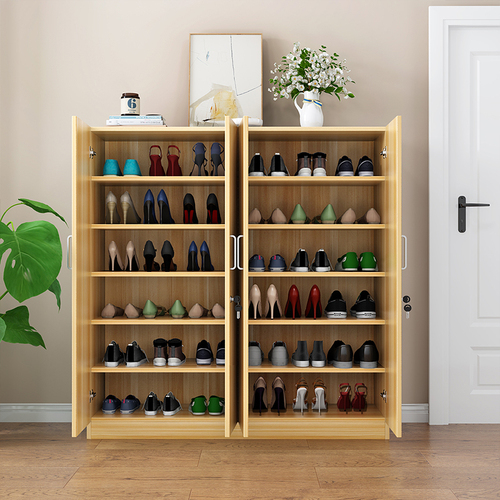 Shoe cabinet with lock door, outer cabinet door, wooden large capacity outdoor anti-theft shoe rack, simple elevator entrance corridor solid wood