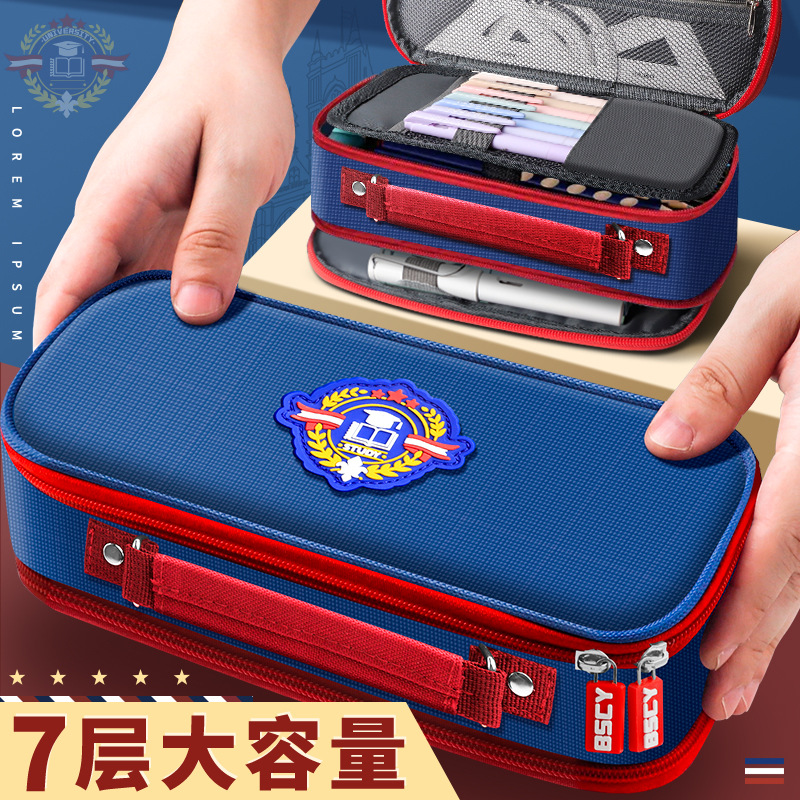 Bolsa de bolígrafo británica de gran capacidad para niños, caja de papelería para estudiantes, bolsa de papelería para niñas, lienzo francés, primer grado