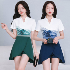 Spring and Summer New Foot Massage Therapist Workwear Classic Print Set, 2102 Short Sleeve Foot Bath Uniform