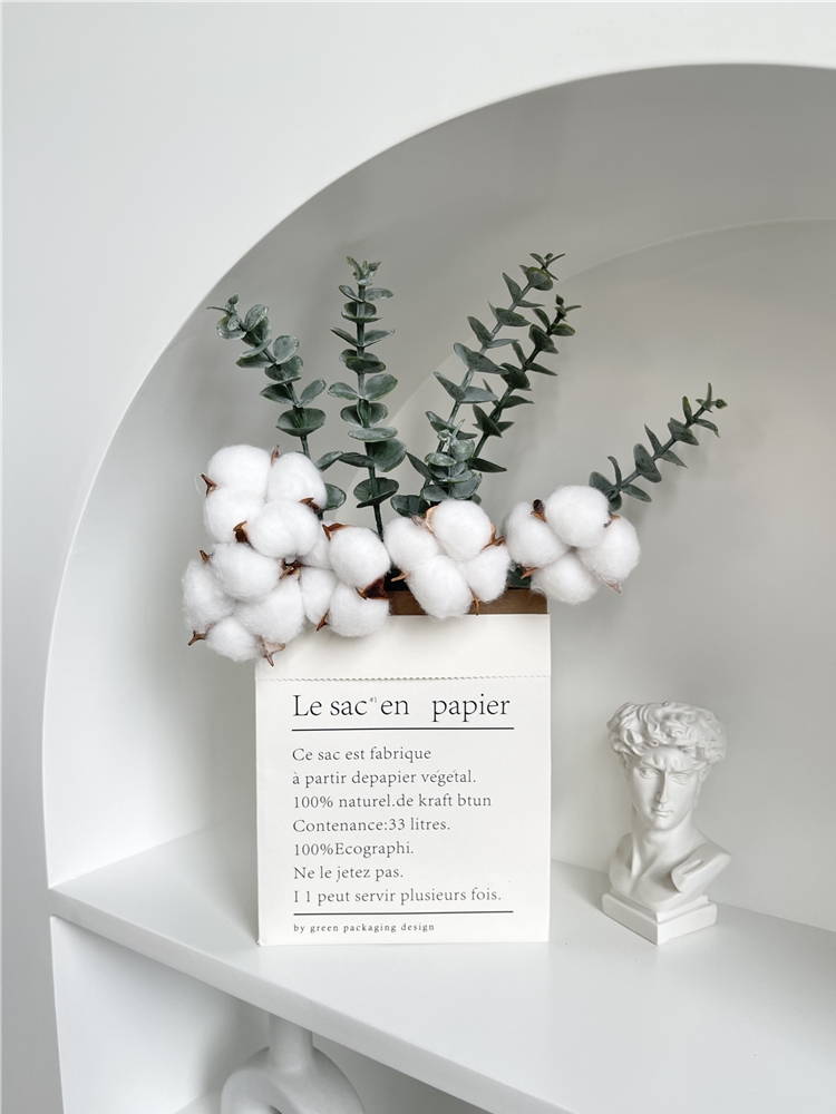 韩风ins绿植树叶创意北欧家居装饰品尤加利纸袋干棉花艺摆件
