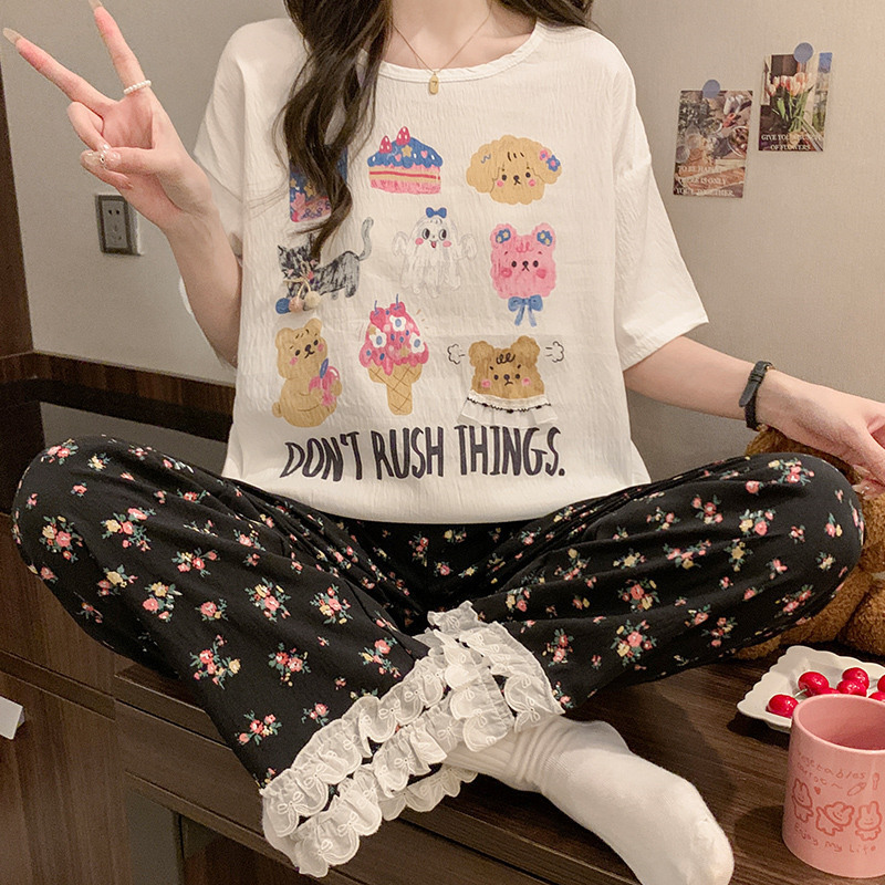 Cartoon Paradise Clouds Cotton Cartoon Short-sleeved Pants Pajamas Women's Spring and Summer New Sweet Crewneck Home Clothes Cross-border Hot Cartoon Paradise Clouds Cotton Cartoon Short-sleeved Pants Pajamas Women's Spring and Summer New Sweet Crewneck Home Clothes Cross-border Hot