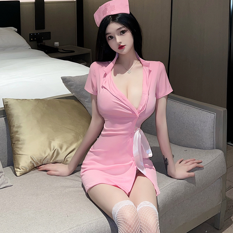 Fan Lei sexy underwear sexy small chest cardigan skirt nurse rhinestone elastic passion uniform temptation pajamas set