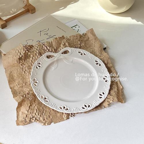ins style french embossed pure white western plate cake plate dessert plate retro dish plate pasta steak plate