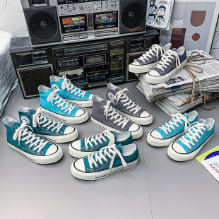 Spring 1970s New Tiffany Blue Pear gray high-top canvas shoes men's couple fashion shoes retro skate shoes women