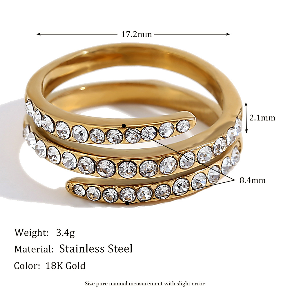 Three Layers White Diamond Inlaid Stainless Steel Ring