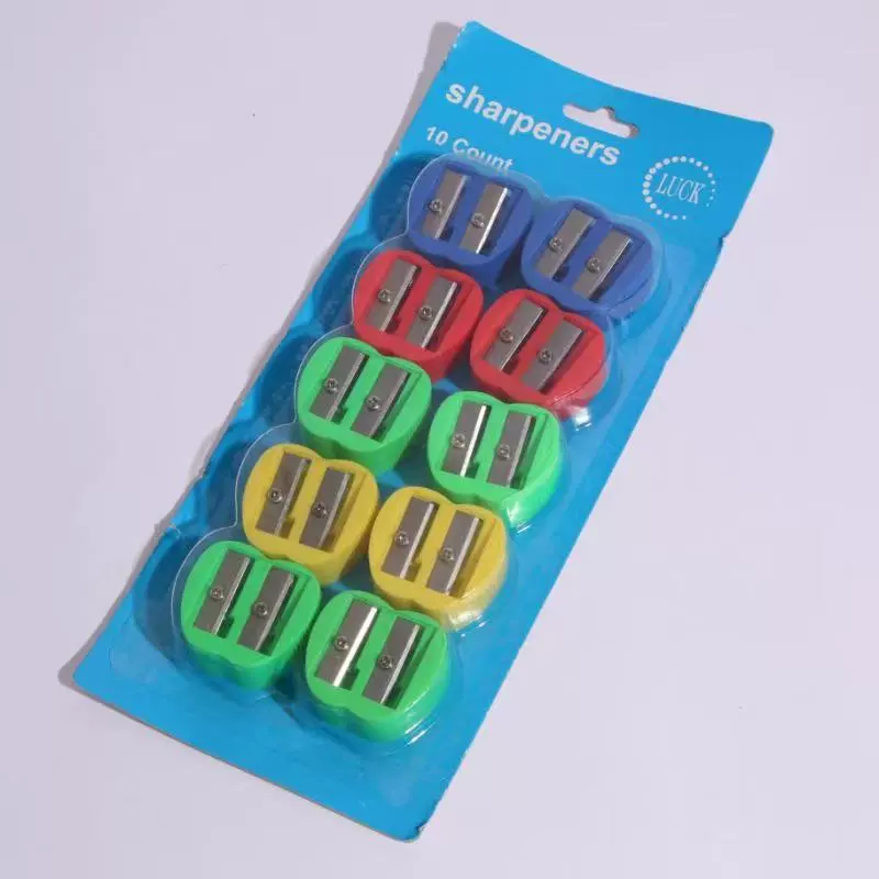 外贸批发10个双孔吸卡卷笔刀苹果型和方形两孔卷笔刀削笔器