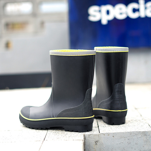 Cross-border Fashion Short Rain Boots for Men, Winter Fleece-Lined & Warm, Mid-to-Low Calf-Height Water Boots, Rubber Overshoes—Drop Shipping Available