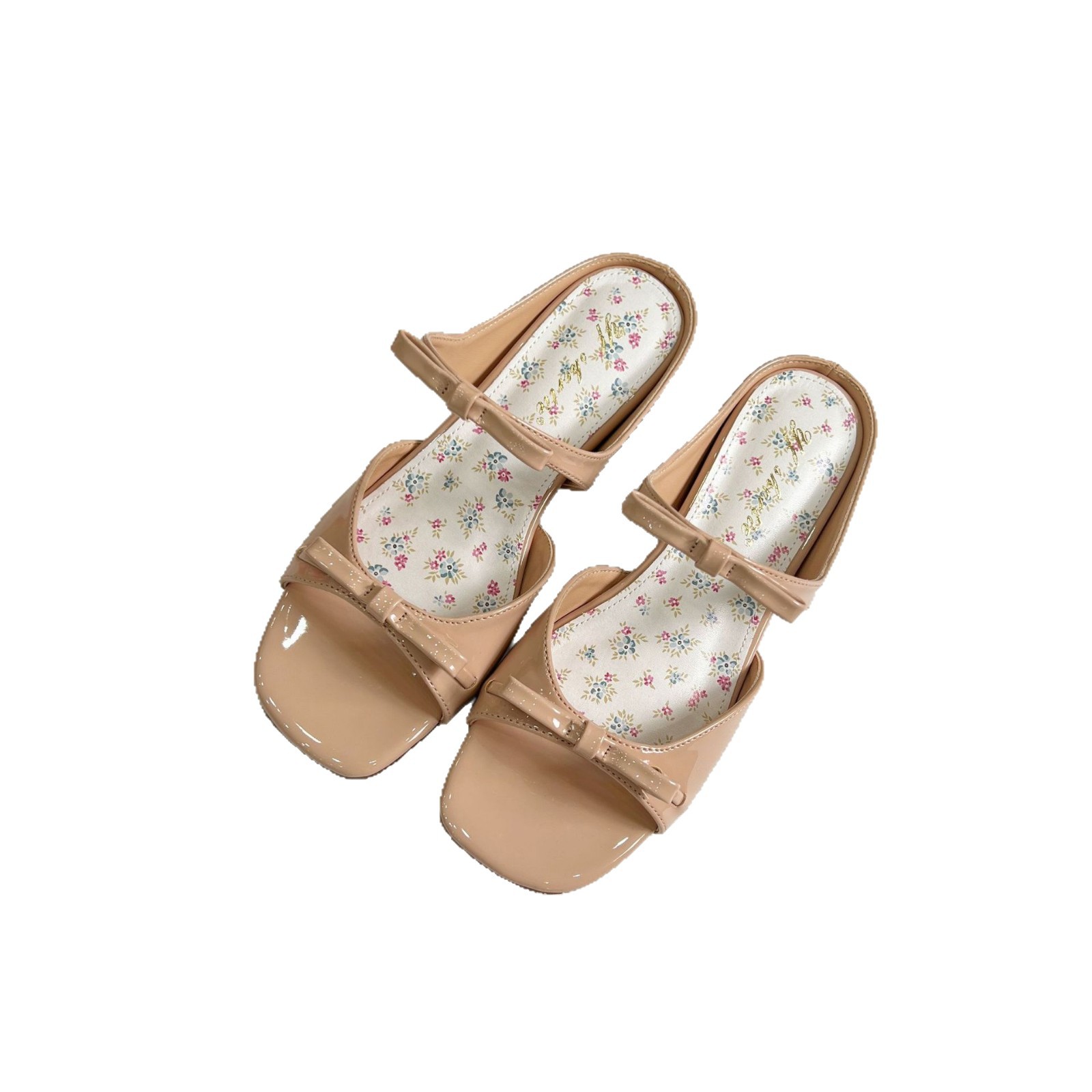 Sandalias de Cuña con Tira Única para Mujer de 5 cm, Charol y Caucho, con Lazo, para Verano