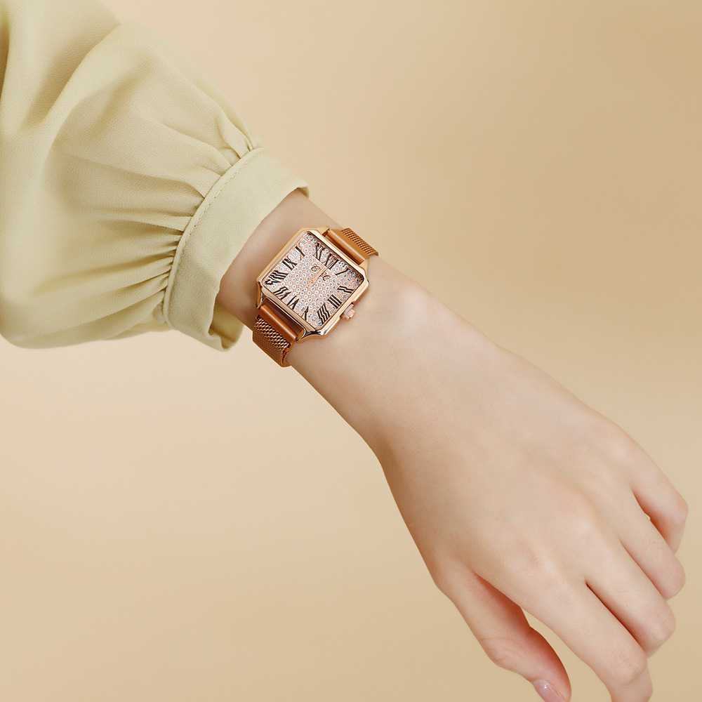 Orologio da donna con fibbia magnetica famoso su Internet al quarzo digitale romano alla moda con quadrante quadrato stellato_voghion.com