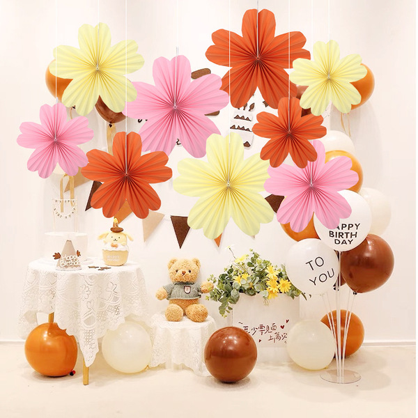 Handmade paper fan origami folding fan birthday party scene layout…