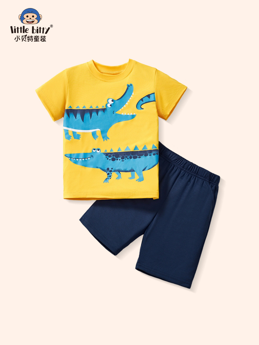 2025 Children's Short-sleeved Shorts suit Cartoon Animal European and American Style Boys' suit Two-piece Suit for Children