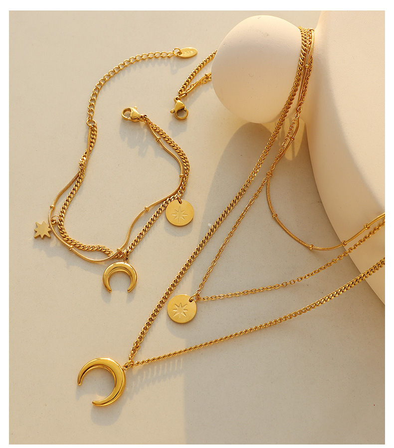 fashion star moon sun pendent stainless steel bracelet multi-layer necklace