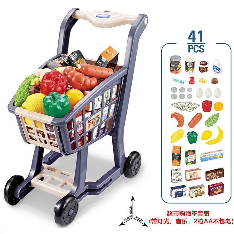 Traje de carrito de supermercado de simulación infantil transfronterizo música ligera supermercado compras de frutas y verduras jugar juguetes de la casa