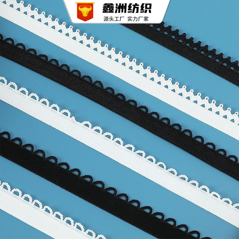 1.2cm黑白现货波浪芽边弹力带锦纶皇冠花边松紧带内衣内裤包边带