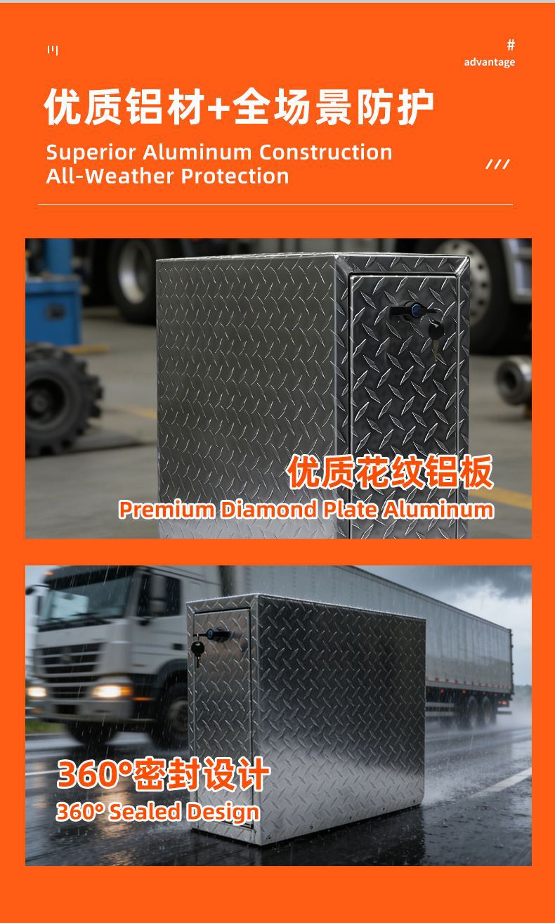 Heavy-Duty Vehicle-Mounted Side Storage Box, Patterned Aluminum Plate Toolbox with Lock, Wholesale Tool Storage for Truck Trailers
