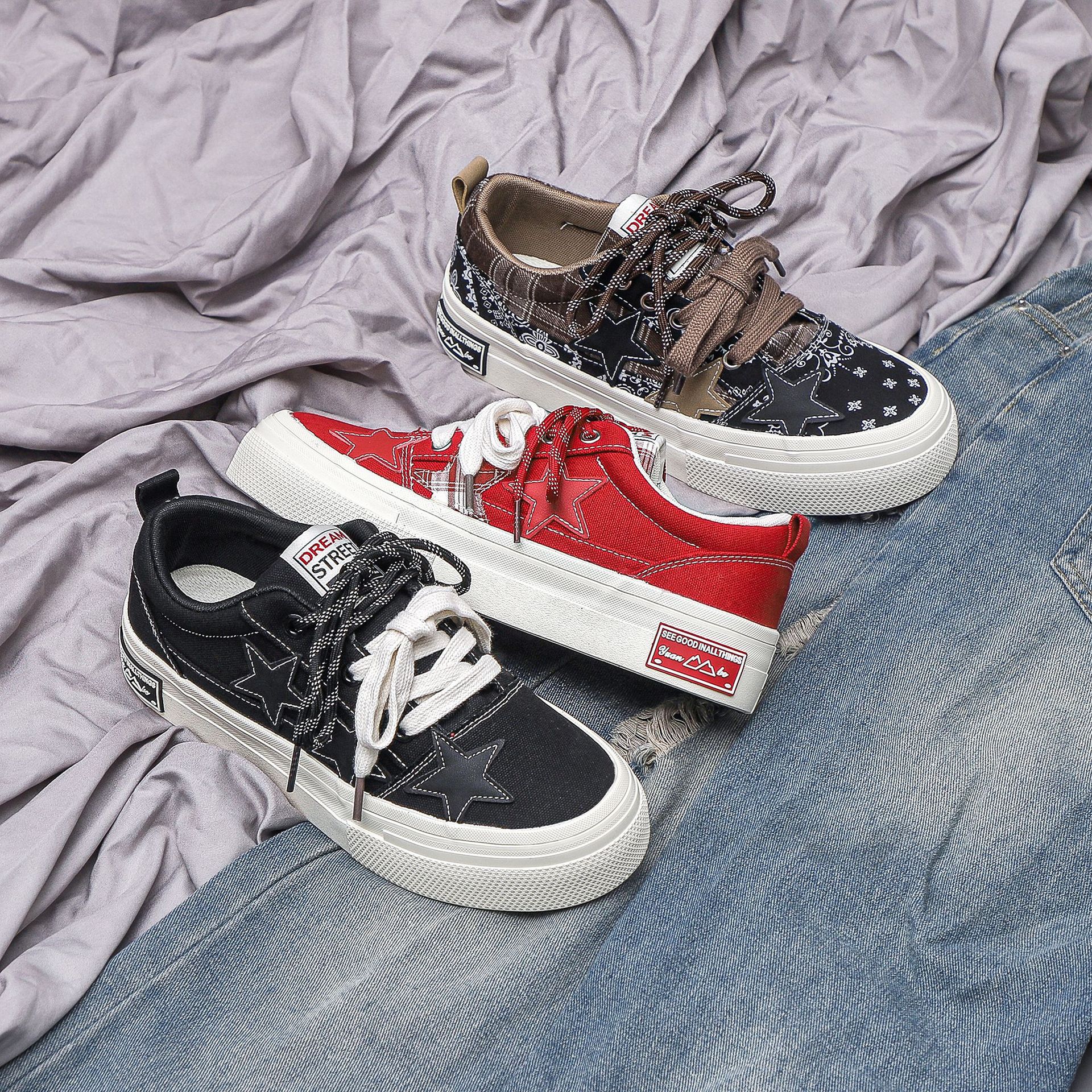 2025 nuevos zapatos de lona de flores de anajuez de fondo grueso de estrellas de verano para hombres nuevos zapatos de moda para hombres zapatos de moda zapatos de skate
