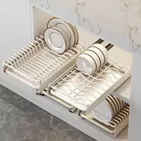 Kitchen Dish Storage Rack with Built-In Cabinet and Pull-Out Drawer - Upgraded Smooth Guide Rails