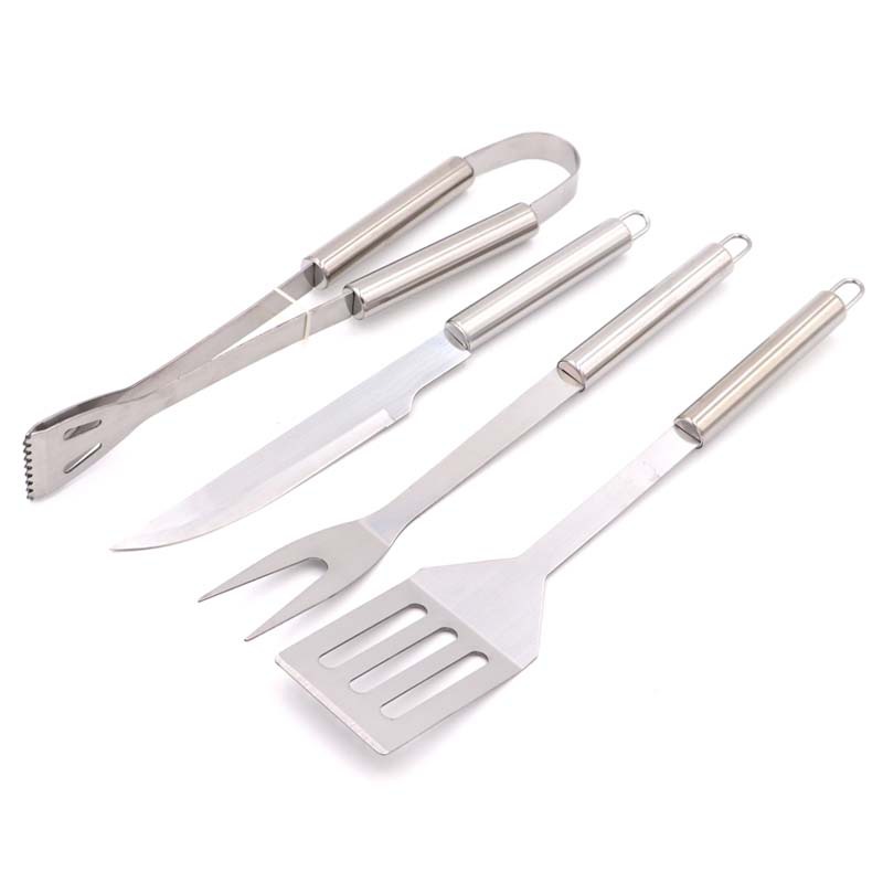 Fábrica en stock caja de aluminio barbacoa 4 piezas traje de acero inoxidable barbacoa de cuatro piezas portátil al aire libre barbacoa herramientas traje